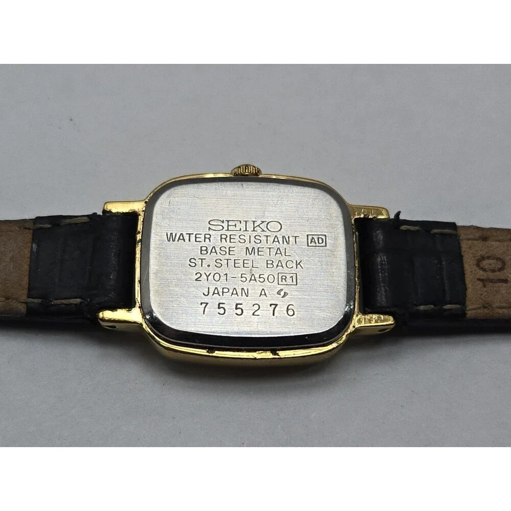 Vintage Seiko SX Tank Watch Womens Black Dial Gold Tone Japan Quartz New Battery